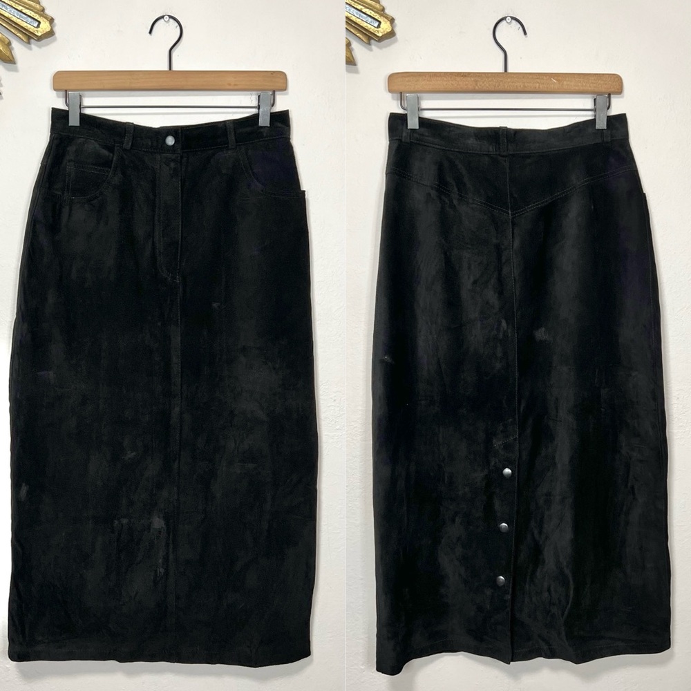 Bushwacker Suede Leather Midi Skirt